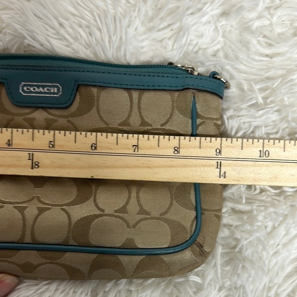 Coach Tan and Teal Clutch Wristlet - Picture 8 of 11